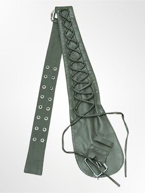Y2K Olive Green Lace-Up Utility Corset Belt Faux Leather Grommet Statement Belt